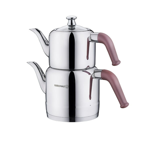 Korkmaz A189-01 Riva Rose Gold Turkish Teapot Set for Stovetop, 37.2 Oz (1100ml) & 64.3 Oz (1900ml)