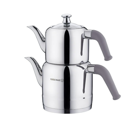 Korkmaz A189-02 Riva Beige Turkish Teapot Set for Stovetop, 37.2 Oz (1100ml) & 64.3 Oz (1900ml)