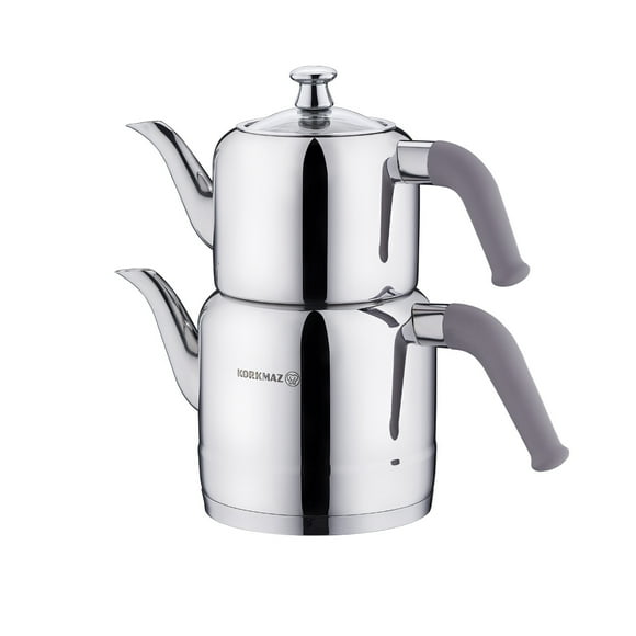 Korkmaz A189-02 Riva Beige Turkish Teapot Set for Stovetop, 37.2 Oz (1100ml) & 64.3 Oz (1900ml)