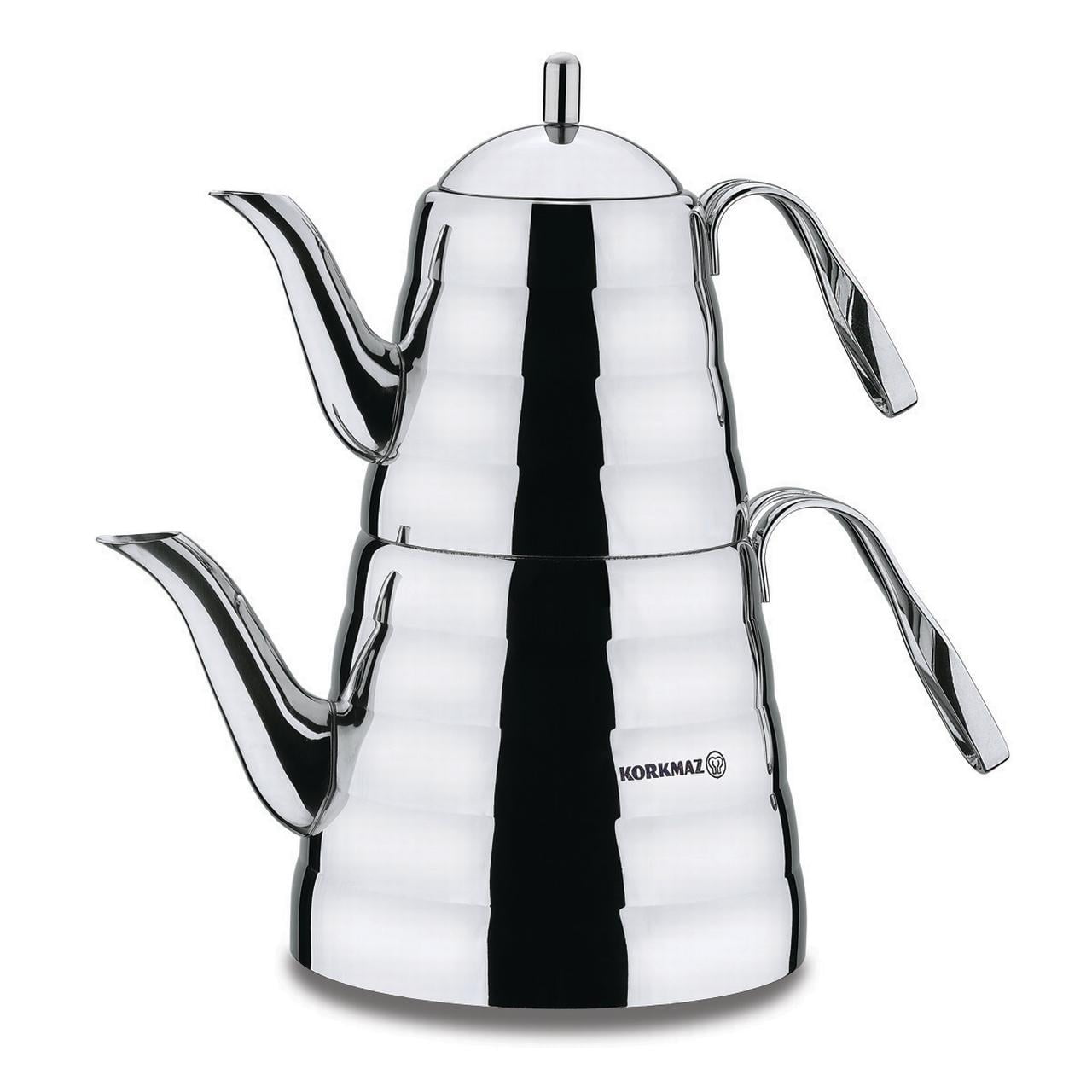 DESTALYA Turkish Teapot Set, Stainless Steel Double Tea Pots For Stove Top, Tea