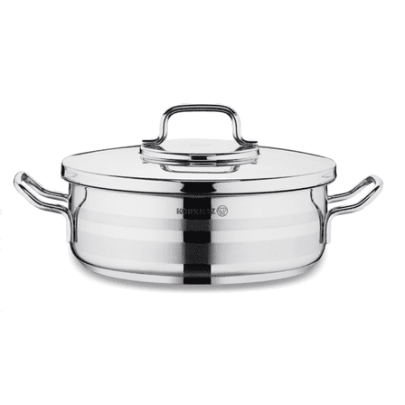 Korkmaz Astra Stainless Steel Capsulated Low Casserole With Stainless Steel Lids, Astra, 3.75 Quarts