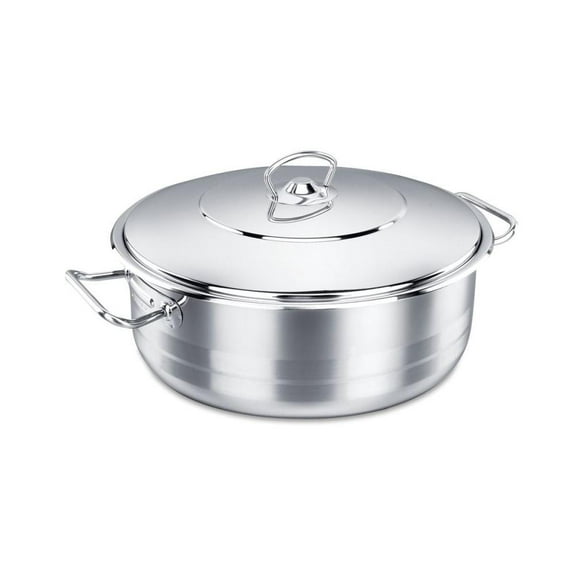 Korkmaz Astra Stainless Steel Dutch Oven with Lid, Encapsulated Aluminum Low Casserole 31.5 Quart