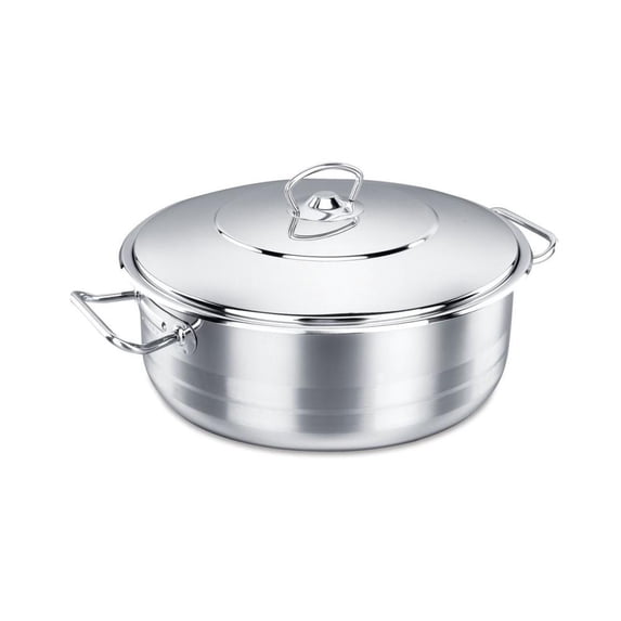Korkmaz Astra Stainless Steel Dutch Oven with Lid, Encapsulated Aluminum Low Casserole 31.5 Quart