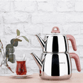 thumbnail image 1 of Korkmaz Bella A045-01 Stainless Steel Turkish Tea Pot Set with Bakelite Handles for Stovetop, Rose Gold, 3 Pcs, 1.05 qt and 2.11 qt, 1 of 4