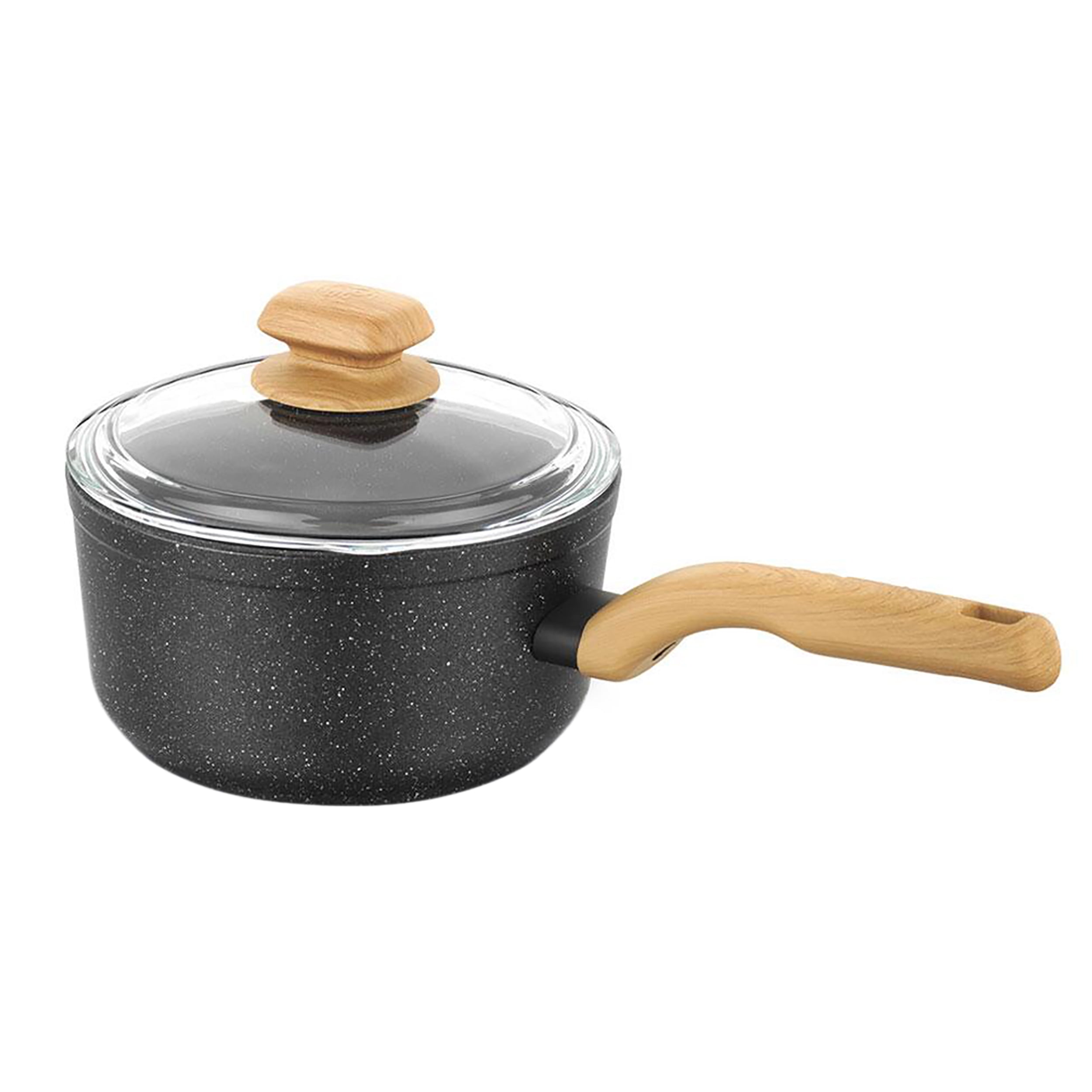 Montana Black Speckled Aluminum Nonstick Saucepan with Faux Wood Handles