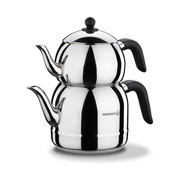 Korkmaz Retro Stainless Steel Tea Pot Set, Tea Kettle for Stove Top, Induction Compatible Capsulated Base, 1.16+2.64 qt