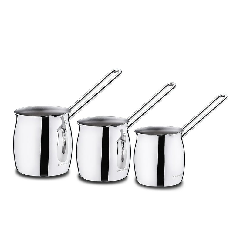 Korkmaz Tombik 3 Piece Stainless Steel Turkish Coffee Pot Set in