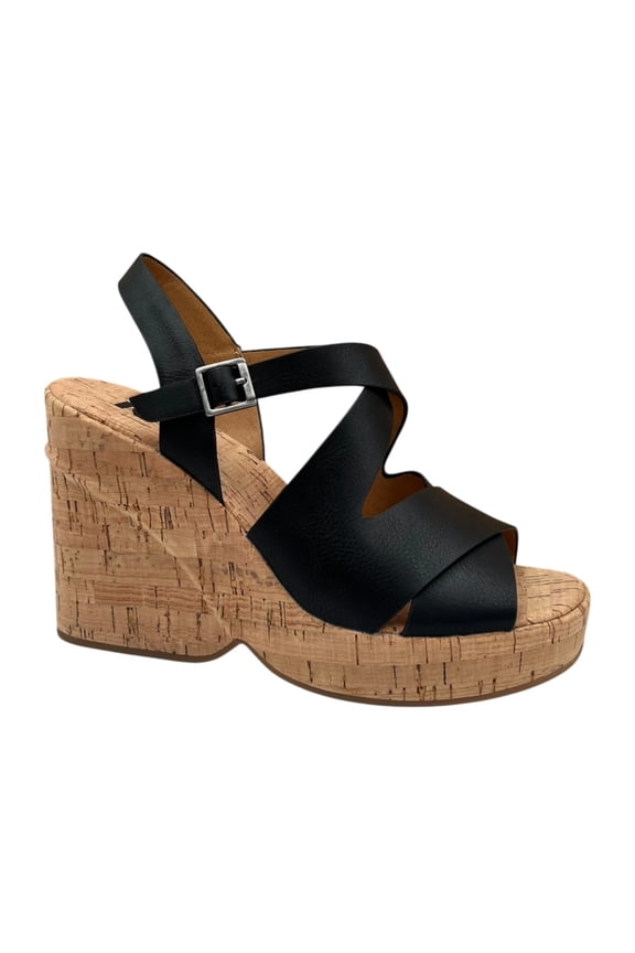 Brigitte Women's 4" Wedge Platform Sandal Size 8 Black/Tan Open Toe Style