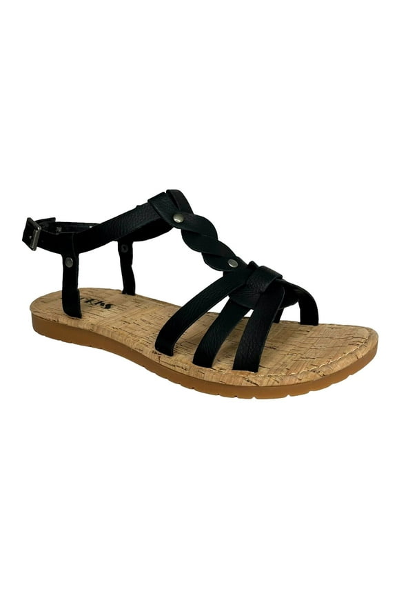 Sawyer Womens Flat Braided Sandals Size 7 Black-Tan Strappy Slingback