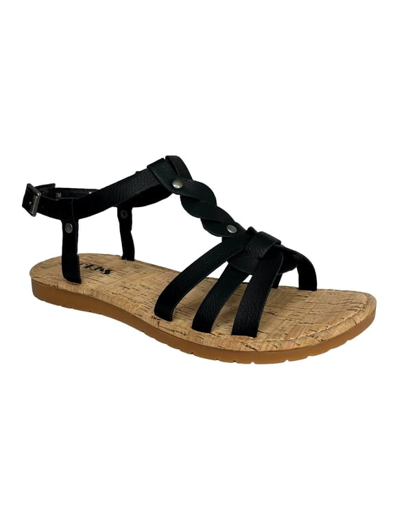 Sawyer Womens Flat Braided Sandals Size 7 Black-Tan Strappy Slingback