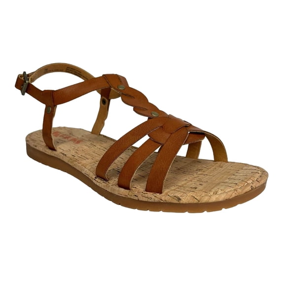 Korks Sawyer Womens Flat Braided Sandals Size 7 Brown-Tan Strappy Slingback