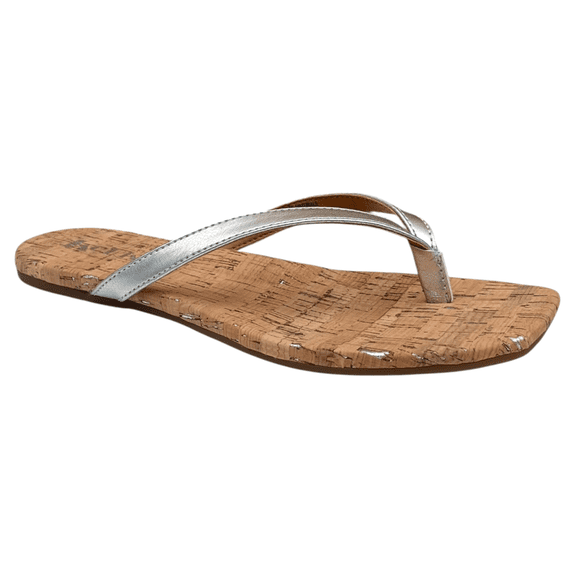 Korks Women's Winnie Thong Flat Sandals Size 8 Metallic Silver Cork-look Footbed