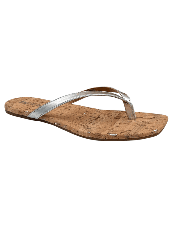 Women's Winnie Thong Flat Sandals Size 8 Metallic Silver Cork-look Footbed