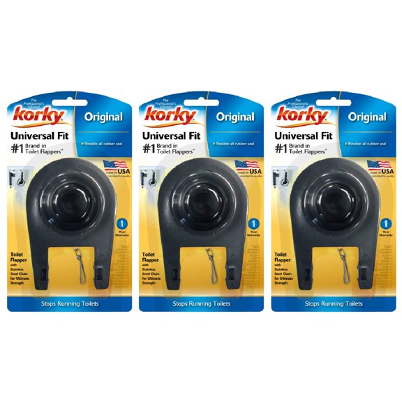 Korky Flapper Universal Black Rubber Seal With Chain Toilet Tank, 3-Pack