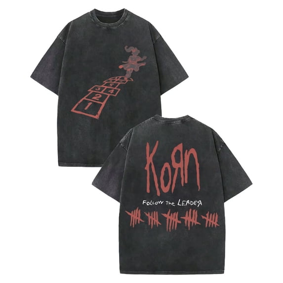 Korn Double Sided Graphic Casual Loose Streetwear Short Sleeve Top for Men & Women Unisex Y2k Vintage Washed Cotton T Shirt