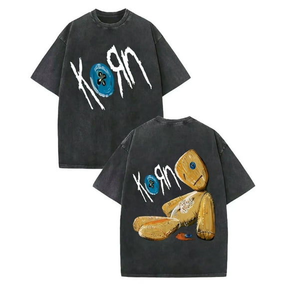Korn Double Sided Graphic Casual Loose Streetwear Short Sleeve Top for Men & Women Unisex Y2k Vintage Washed Cotton T Shirt