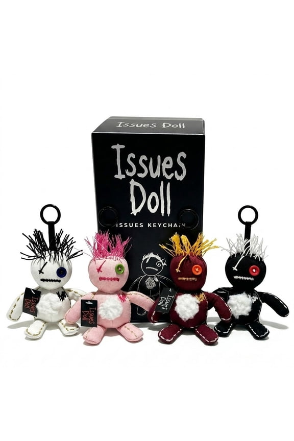 Korn Issues Doll Mystery Keychain, Gothic Stitched Voodoo Mini Plush Bag Charm Blind Box, 4 Styles Random Stuffed Doll Pendant, Rock Band Merch Collectible Gift for Fans Teens Adults