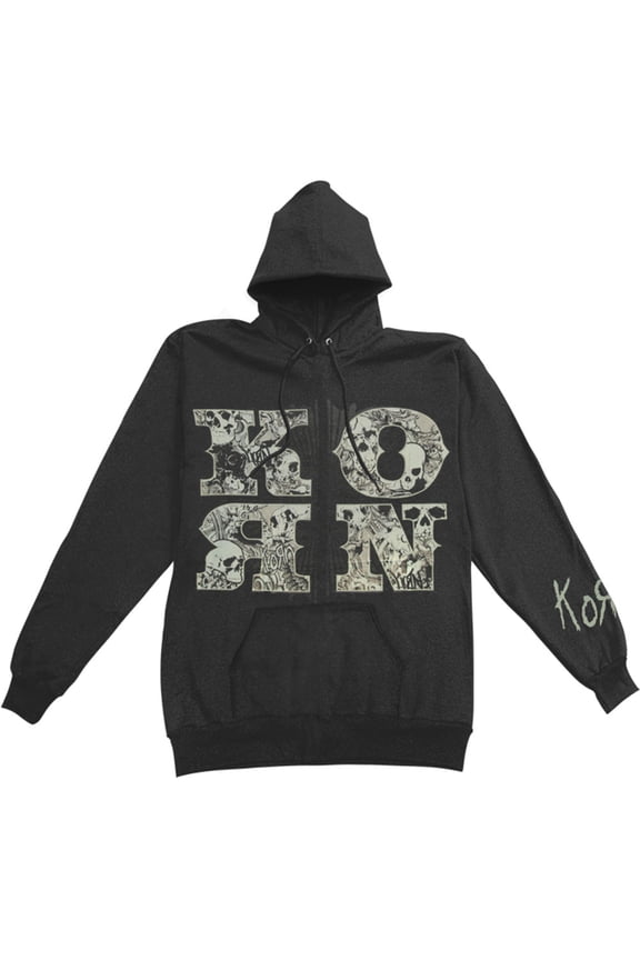 Men's Skull And Letter Hooded Sweatshirt Small Black