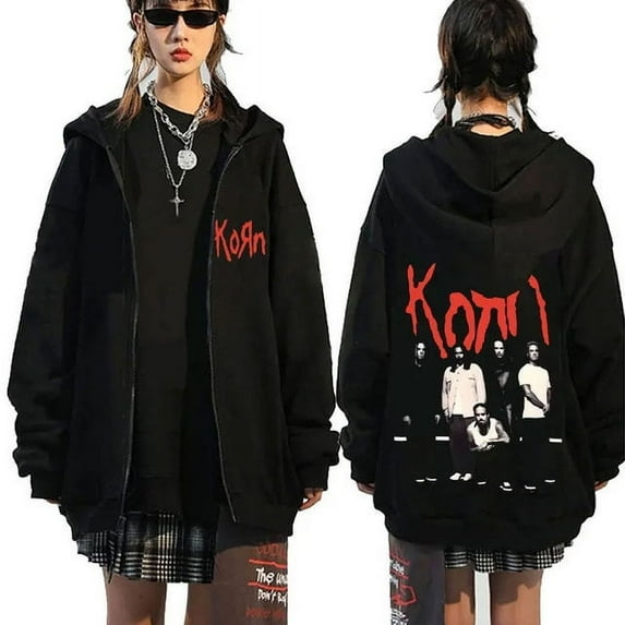 Korn Rock Band Letter Logo Zipper Hoodie Men‘s Metal Gothic Vintage  Zip  Hoodies Streetwear Punk Sweatshirts Jackets