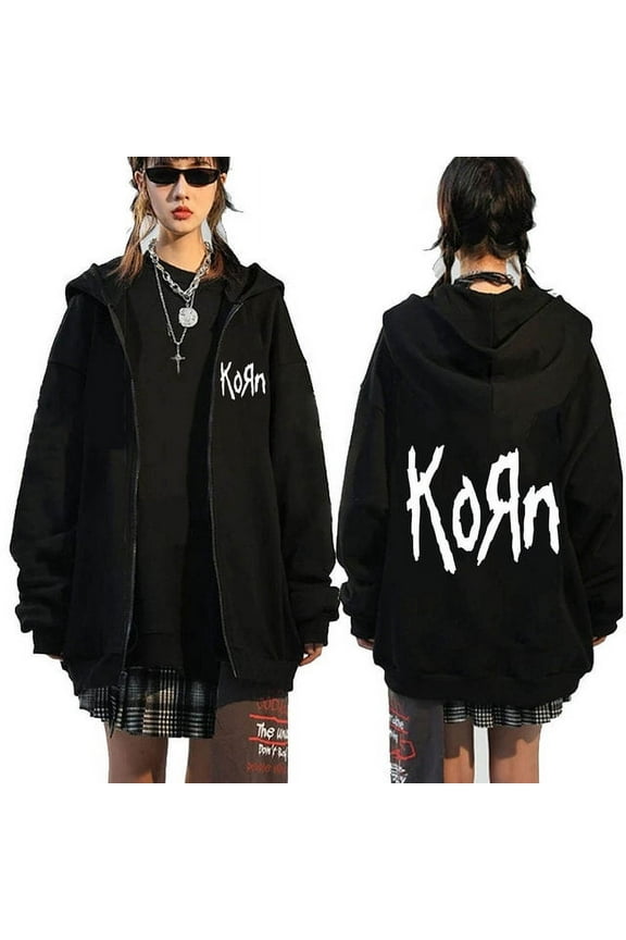 Korn Rock Band Letter Logo Zipper Hoodie Men‘s Metal Gothic Vintage Zip Hoodies Streetwear Punk Sweatshirts Jackets
