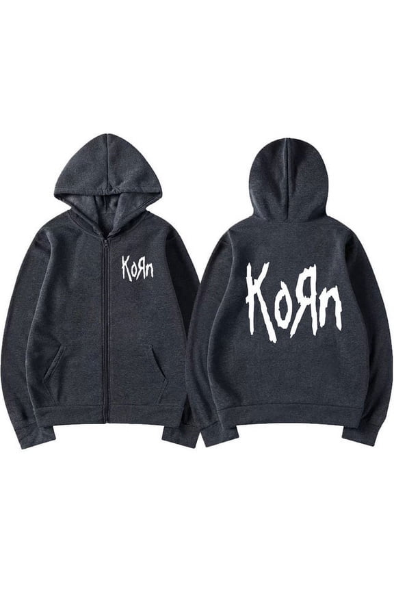 Korn Rock Band Letter Logo Zipper Hoodie Men‘s Metal Gothic Vintage Zip Hoodies Streetwear Punk Sweatshirts Jackets