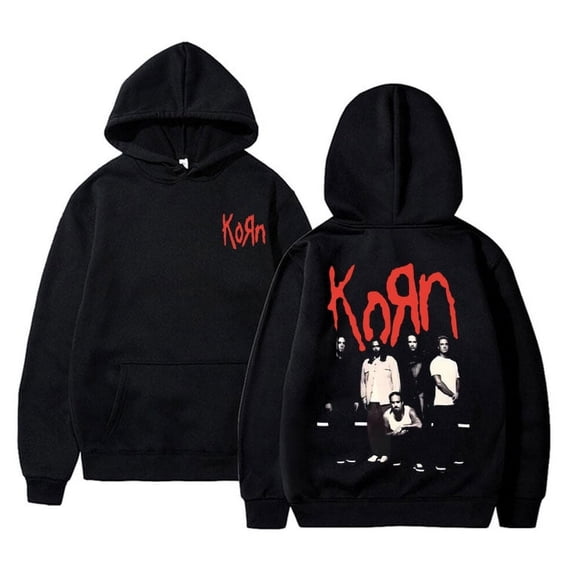 Korn Unisex Oversized Fleece Hoodie - Retro Vintage Graphic Print Kangaroo Pocket Long Sleeve Casual Outdoor Streetwear