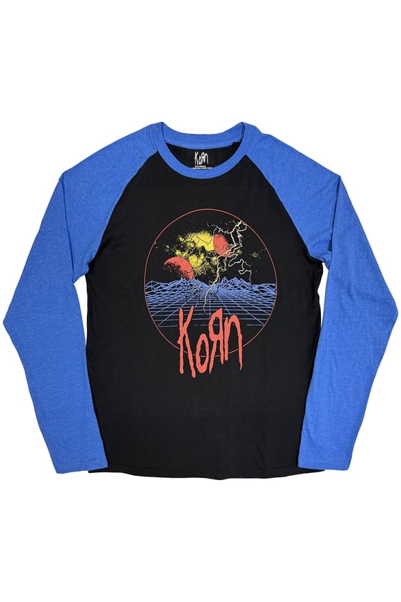 Korn Unisex Raglan T-Shirt Wireframe Space (Black & Blue) (Medium)