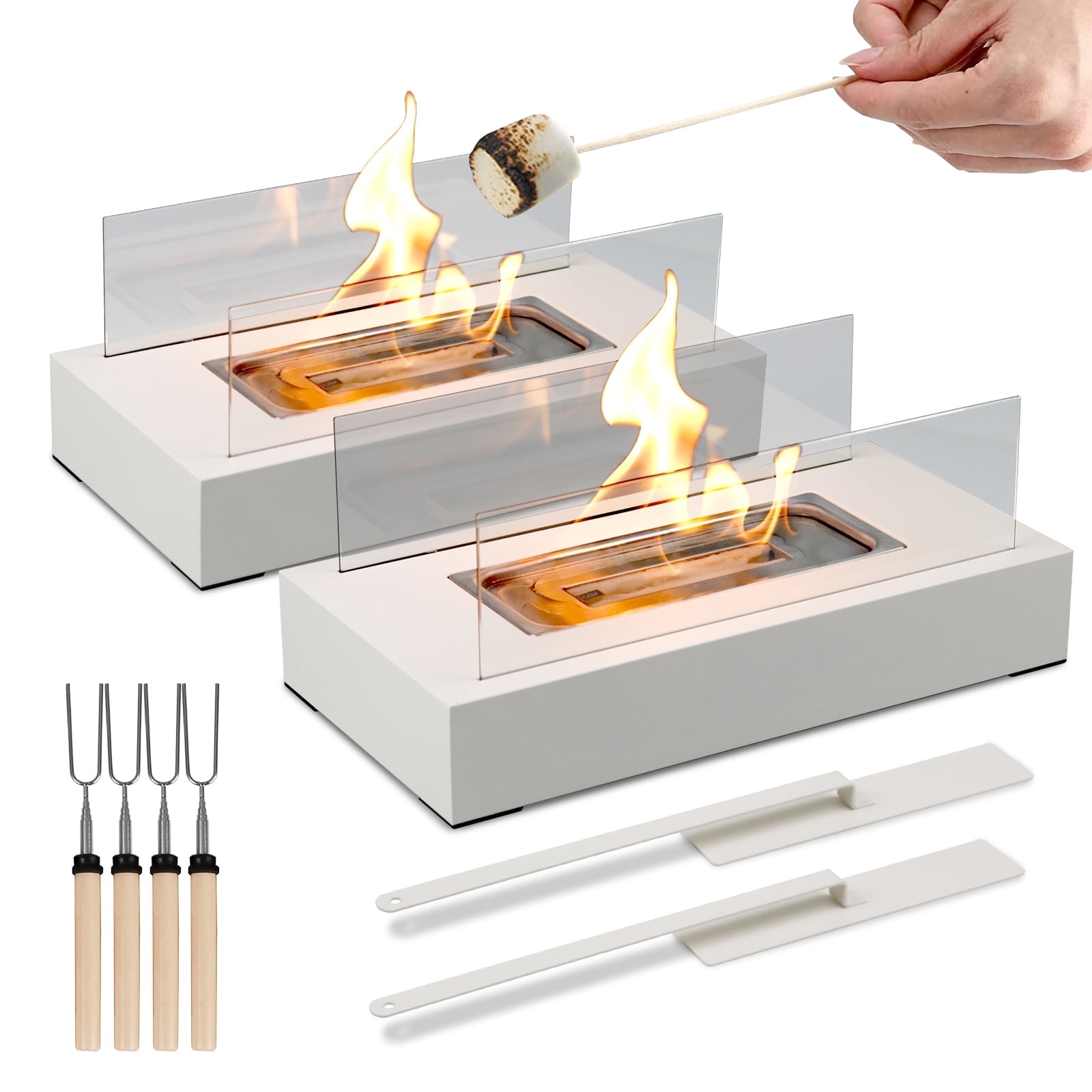 Korniful 2 Pack Rectangle Tabletop Fire Pit Metal Fireplace,Birthday Parties & Christmas Gifts, Fun for Friday Nights - White