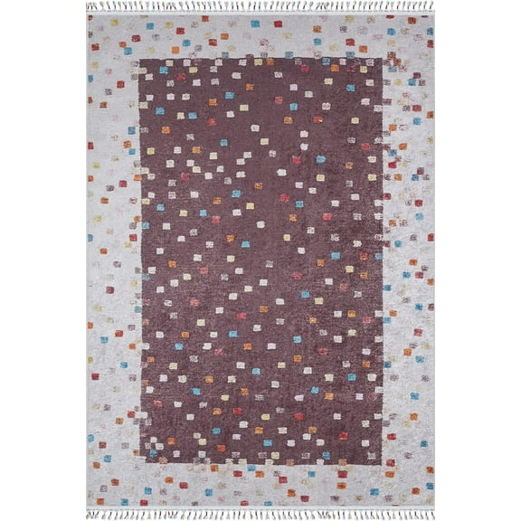 Kornik Brown Medallion Polyester Area Rugs for Living Room Washable Rugs Boho Moroccan Area Rug Soft Geometric Bohemian Carpet Distressed Indoor Rug for Bedroom Dining Room Office Nonslip Rug