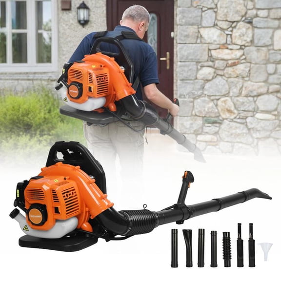 Korogimeeet 52cc Orange Leaf Blower Backpack, 550CFM 205 MPH Max Wind, 2.3HP Power 6800RPM, 1.2L Tank, Lightweight One-Hand Operation, 69 x 18 x 16 Inch