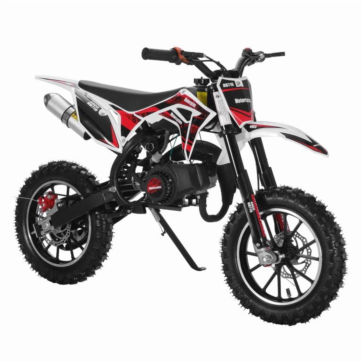 Korogimeeet Black 49cc 2-Stroke Gas Mini Dirt Bike, Upgraded Rear Fork Spacer Reduces Chain Drop, Disc Brakes, 10 Inch Tires, 40KM/H, 150kg Load, 47 x 28 Inch