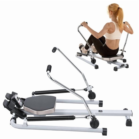 Korogimeeet Compact Rowing Machine for Home, Adjustable Hydraulic Resistance 110lbs, LCD Display Time Strokes Calories, 265lbs Bearing, Large Cushioned Seat, 42 x 26 x 6 Inch