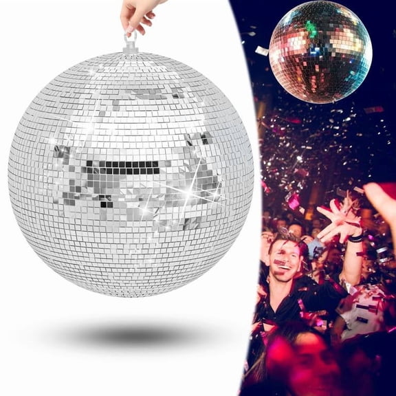 Korogimeeet Disco Ball 12 Inch Silver, Mirror Ball with Hanging Ring, Light Reflecting Glass Mirror, for Bar Stage Wedding Home Christmas, 12 x 12 x 12 Inch
