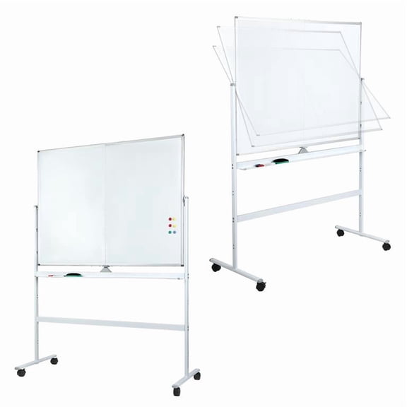 Korogimeeet Flip Double Sided Rolling Whiteboard, Height & Angle Adjustable Mobile Easel, Locking Universal Casters, Scratch Resistant Painted Surface, for Office School Outdoor, 22 x 50 x 69 Inch
