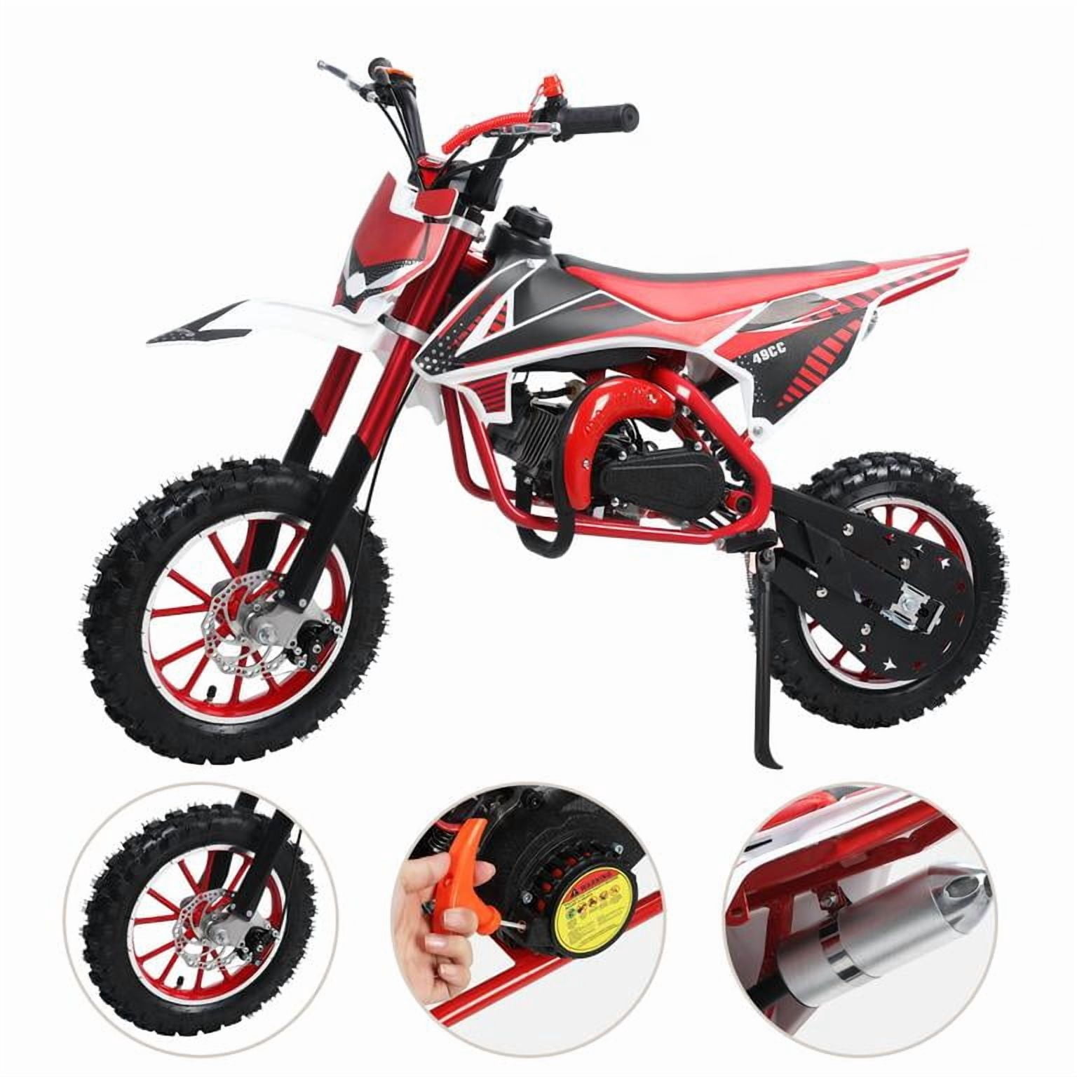 Korogimeeet Gas Powered Red Mini Dirt Bike 49cc 2-Stroke, EPA Certified Engine, Plastic Fuel Tank Lightweight, 25MPH Max Speed, 10+ Miles Range, 180lbs, 51 x 33 x 22 Inch