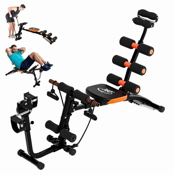 Korogimeeet Multi-Gym Ab Bench, Adjustable Sit Up Bench with Foot Pedals, Resistant Bands & Leg Developer, Foam Backrest & Headrest, for Full Body Shaping, 41 x 12 x 34 Inch