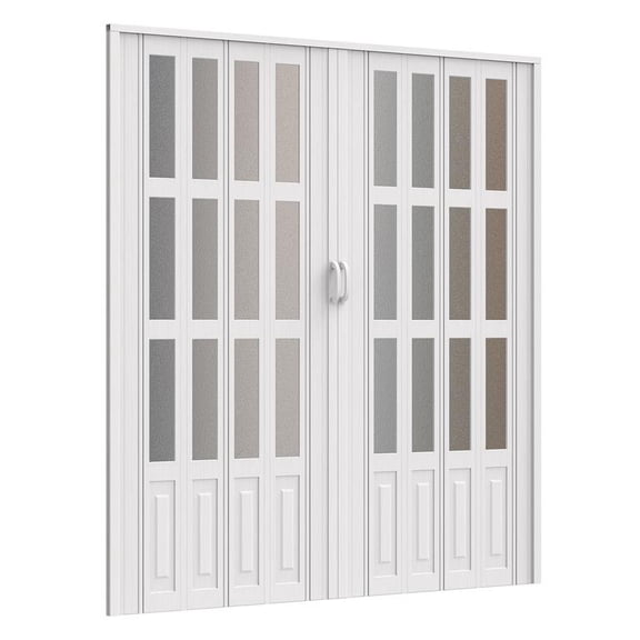 Korogimeeet PVC Folding Accordion Door 72x80 Inch, Space-Saving Room Divider with Frosted Glass, Magnetic Strip Closure, Cuttable Panels, for Pantry Storage, 72 x 80 x 0.5 Inch
