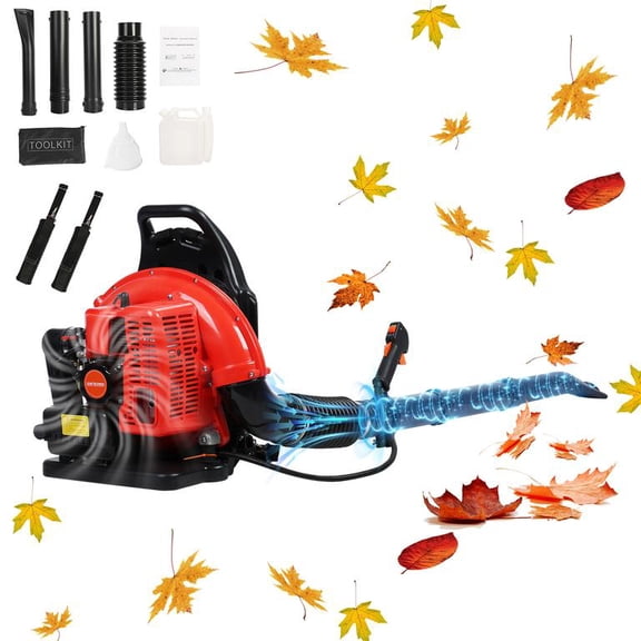 Korogimeeet Red Backpack Leaf Blower 63CC 2-Stroke, 665CFM 6800RPM, 3HP Engine, Weight-Leveling Load System, for Farm Garden, 71 x 20 x 18 Inch