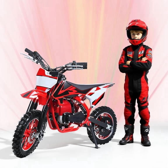 Korogimeeet Red Mini Motorcycle 49cc 4-Stroke Gas Dirt Bike, EPA Certified Eco-Friendly, Fully Automatic Chain Drive, 22 MPH Top Speed, 10 Inch Off-Road Tires, 100kg Load, 48 x 32 x 22 Inch