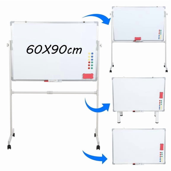 Korogimeeet Rolling Whiteboard Double Sided, Mobile Dry Erase Board with Stand, Height Adjustable 61-79 Inch, Tiltable Angle, 360 Locking Casters, Includes 5 Markers 12 Magnets, 24 x 35 Inch