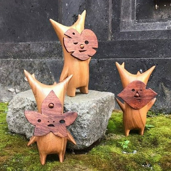 Korogu Family Wooden Grain Crafts Decoration New Funny Expression Resin Material Carving Home Decor-C