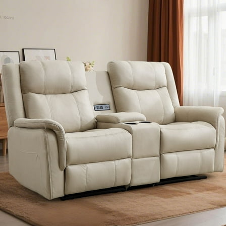 Korser 2-Seater Loveseat Recliner, Reclining Sofa with USB Ports, Cup Holders for Home Theater,Khaki