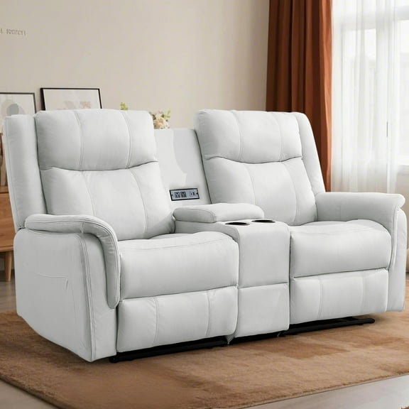 Korser 2-Seater Loveseat Recliner, Reclining Sofa with USB Ports, Cup Holders for Home Theater,White