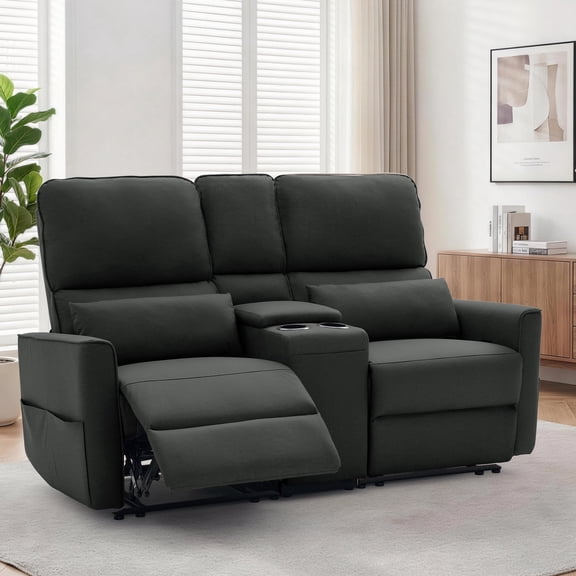 Korser 2-Seater Recliner Sofa with Pillow,Double Recliner Loveseat with Storage Console, Side Pockets, Cup Holders Manual Recliner Sofa for Living Room,Black