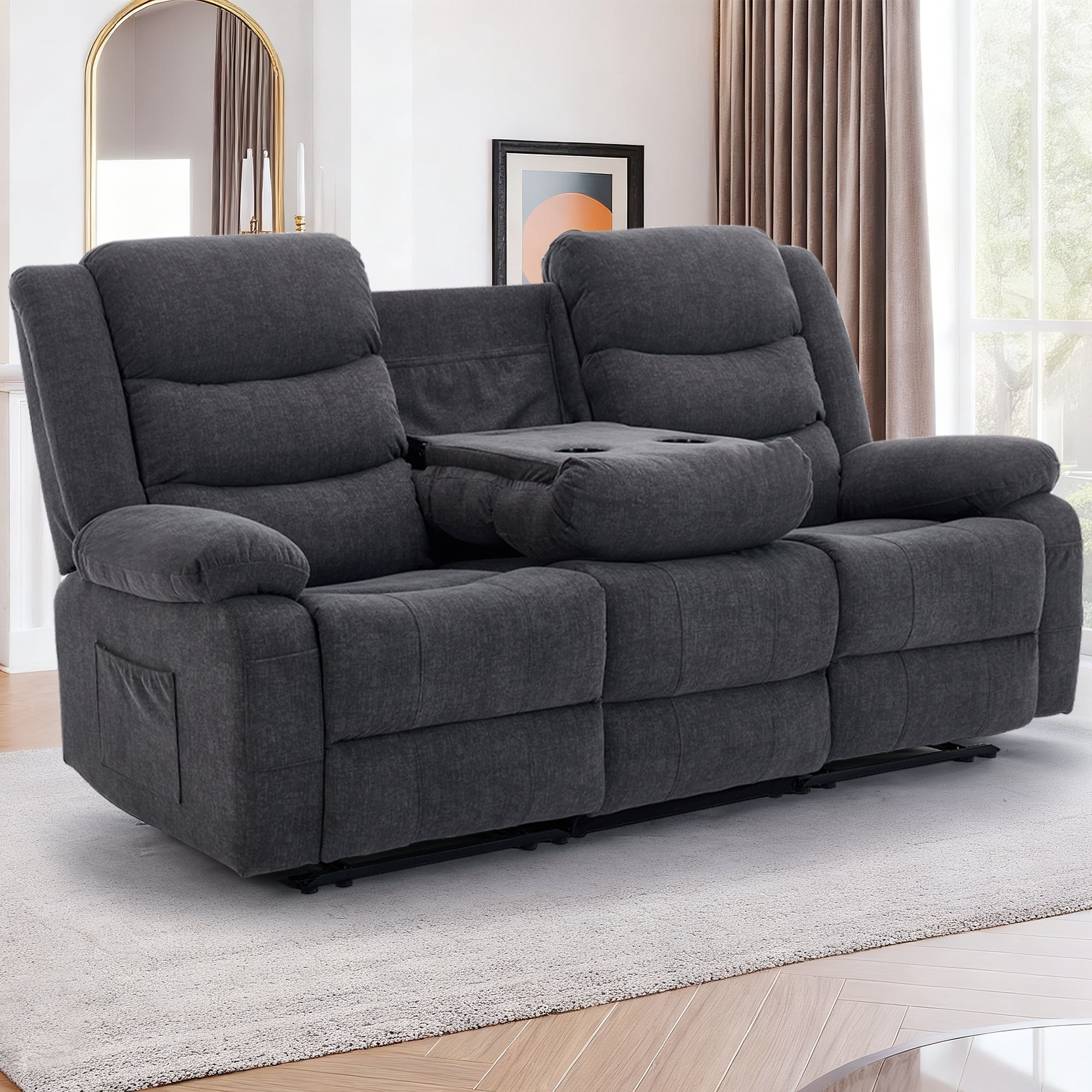Korser 3-Seater Reclining Sofa with Flip Middle Backrest,Manual ...