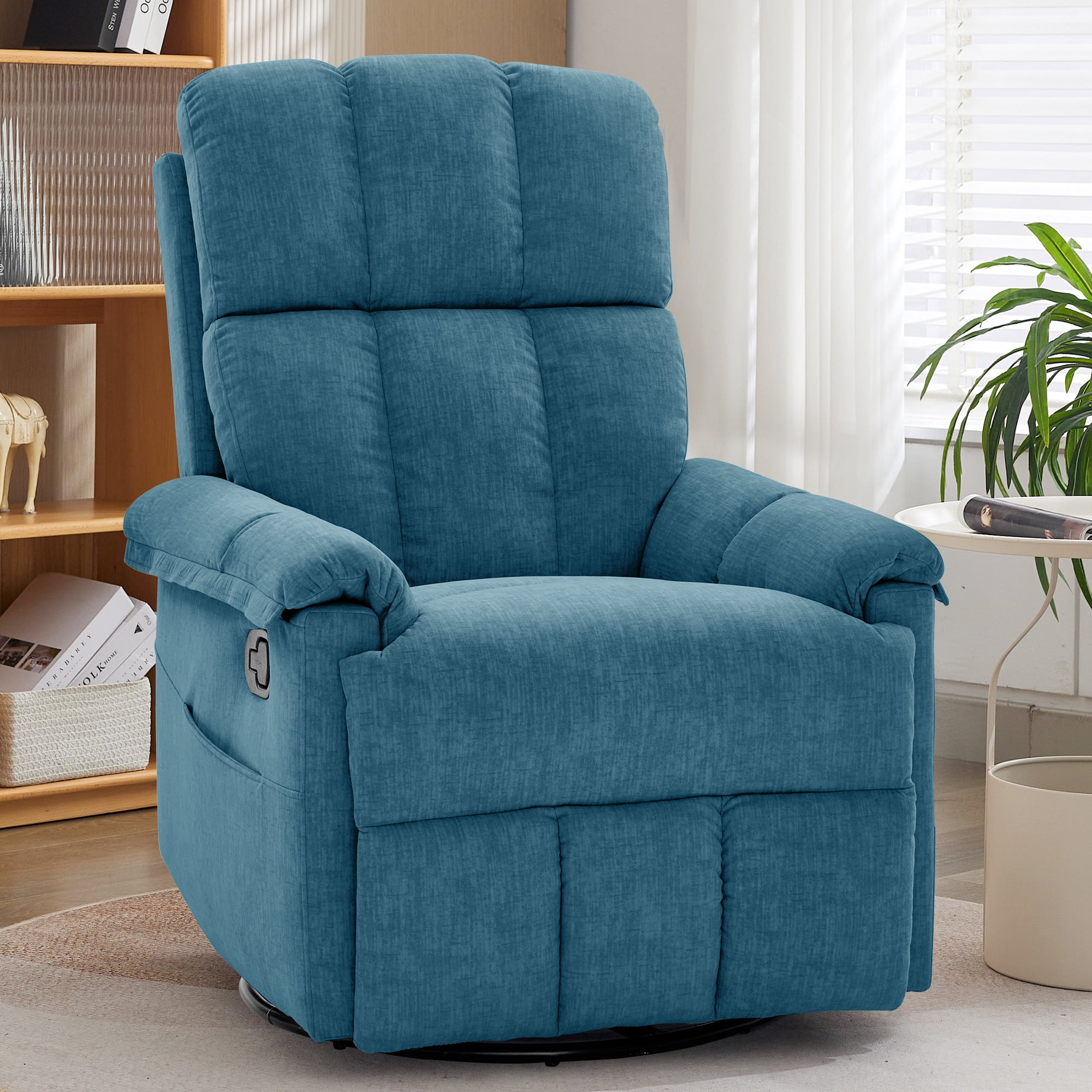 Korser 360°Swivel Recliner Chair for Adults with Side Pockets,Small Rocking Recliner for Small Spaces for Living Room,Nursery,Blue