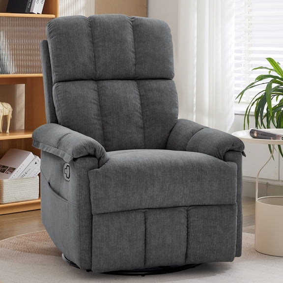 Korser 360°Swivel Recliner Chair for Adults with Side Pockets,Small Rocking Recliner for Small Spaces for Living Room,Nursery,Grey