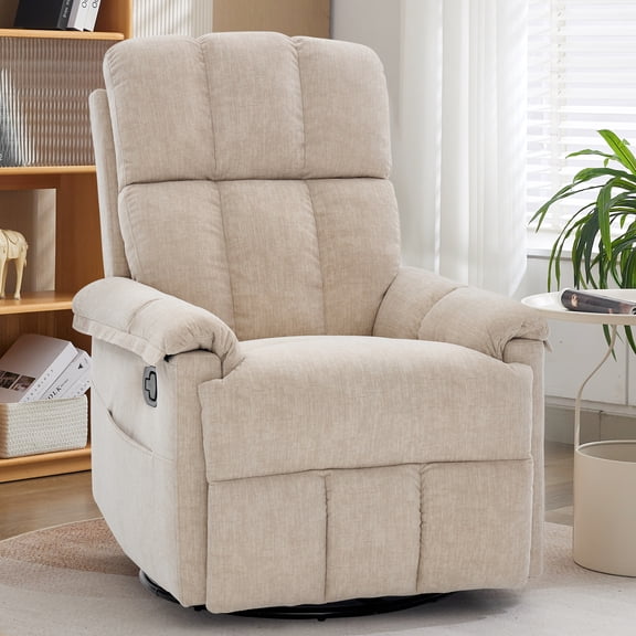 Korser 360°Swivel Recliner Chair for Adults with Side Pockets,Small Rocking Recliner for Small Spaces for Living Room,Nursery,Khaki