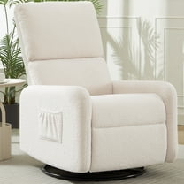 Korser 360 Swivel Glider Chair for Small Spaces, Sherpa with Side Pocket Rocking Chair for Living Room,Beige
