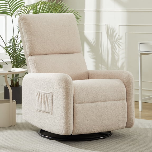 Korser 360 Swivel Glider Chair for Small Spaces, Sherpa with Side Pocket Rocking Chair for Living Room,Khaki